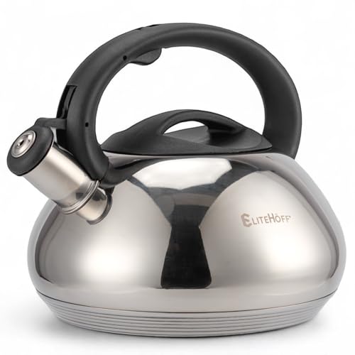 EliteHoff Wasserkessel Induktion 3L Edelstahl Teekessel mit Automatischem Pfiff Flötenkessel Silber Wasserkocher Induktionsherd Pfeifkessel für alle Kochplatten (Glänzend E-5113)