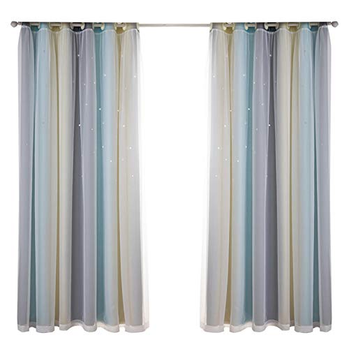 Euopat Cortinas opacas, cortinas coloridas de doble capa con corte de estrellas, para dormitorio de los niños, sala de estar, guardería/dormitorio de los niños, 1 pieza Cover