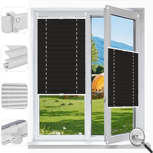 Store Plissé Fenêtre sans Perçage Protection Privée Opaque Noir - 2