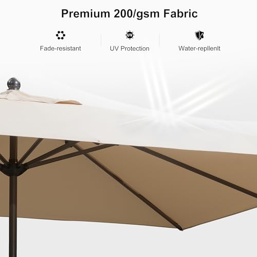 Image of PURPLE LEAF Outdoor Market Umbrella 12' x 9' Rectangle Beige 8 Metal Ribs