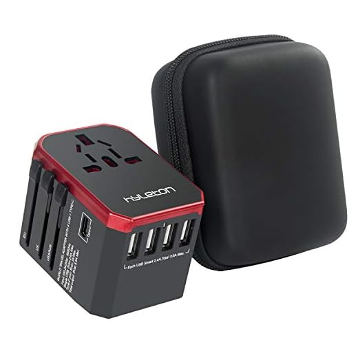 hyleton Worldwide Travel Adapter, 4 USB Ports with 5.6A High Speed Charger and 1 3.0A Type C International Wall Charger All in One Universal Adaptor for Mobile Phones and Tablets
