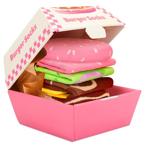 Image of Funny Donut Burger Food Socks Box, Crazy Socks for Women Teen Girls, Birthday Christmas Stocking Stuffers Gag Gifts