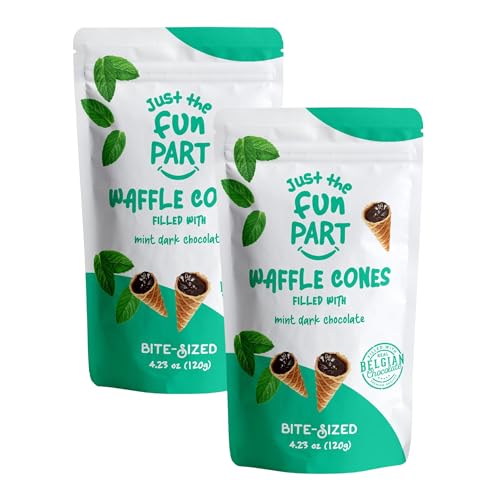 Just The Fun Part | Bite-Size Crispy Mini Waffle Cones | Filled With Premium Belgian Chocolate | Great For Snacks, Desserts, Grab &amp; Go | Kosher | 4.23 Ounce (Pack of 2, Mint, Dark Chocolate)