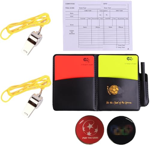 KSVFTB 5 PCS Football Referee Kit Red And Yellow Referee Cards with 2 Referee Whistles 2 Coin Picking Sports Game Accessories for Football Basketball and School
