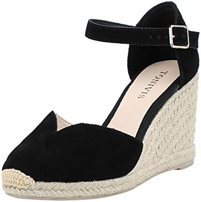 Platform Wedges Sandals for Women, 3" Wedge, Ankle-Strap, Cap Toe, Summer Espadrilles Heel Shoes