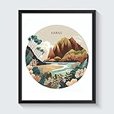 HomeArtPrint Hawaii Art Print, Hawaii State Map Travel Poster, Unframed, 14" x 11" Matte Paper Print, Living Room Wall Decor