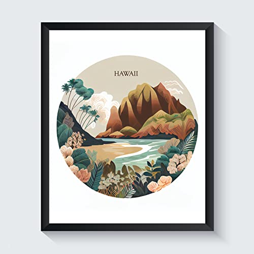 HomeArtPrint Hawaii Art Print, Hawaii State Map Travel Poster, Unframed, 14" x 11" Matte Paper Print, Living Room Wall Decor