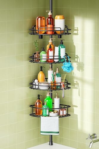 HAMITOR Corner Caddy Tension Pole: 4-Tier Rust-Resistant Adjustab...