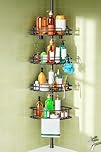 HAMITOR Corner Caddy Tension Pole: 4-Tier Rust-Resistant Adjustable Bathroom Organizer Shelves - 47-121 Inch No-Drill Quick Installation - Space-Saving Storage for Renters Families - Black