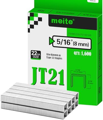 meite Tackerklammern Typ 53, 8 mm verzinkte Klammern Typ 53 JT21 für Handtacker & Elektrotacker, 1.600 Stück, 11,2 mm Rückenbreite, 0,75 mm Drahtstärke, ideal für Polster, Basteln