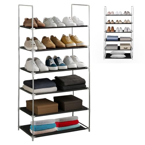 Lista de Zapateras de tela los mejores 5. 46 SELECTSHOP Rack Multifuncional De 6 Niveles Zapatera Closet Plegable para Calzado Y Prendas De Vestir Estante Organizador Ajustable Armario Multiusos Mueble Rack Apilable Recamara...
