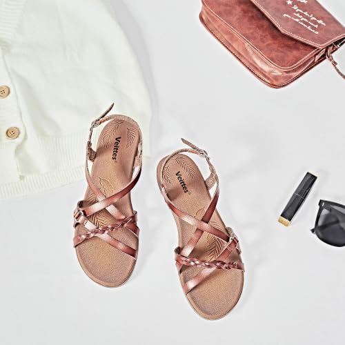 Image of Veittes Women's Casual Casual Cross Strap Flat Slide Sandals