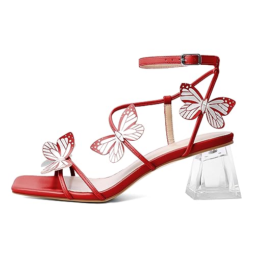 Image of Zamikoo Women's Heeled Sandals Square Open Toe Ankle Strap Block Heels Strappy Clear Heels Chunky Low Heels