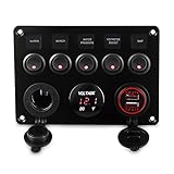WATERWICH 5 Gang ON-Off Marine Ignition Toggle Rocker Switch Panel Waterproof with Digital Voltmeter...