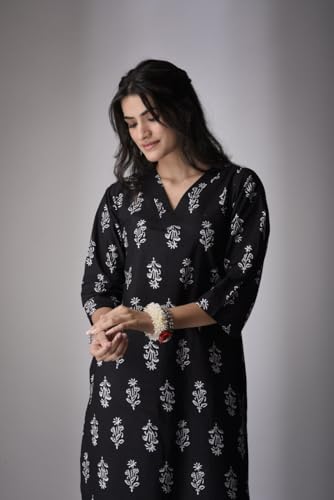 Image of Women's Viscose Rayon Printed A-Line Kurta - 3 /4 Sleeve Ethnic Tunic for Casual Long Kurta 1061