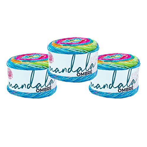 Image of Lion Brand Yarn, Mandala Ombre Variegated Yarn for Crocheting, Knitting, and Crafts, Happy, 3 Pack, Soft, Acrylic Fiber for Cozy Blankets, Worsted Weight Sweaters and Colorful Shawls