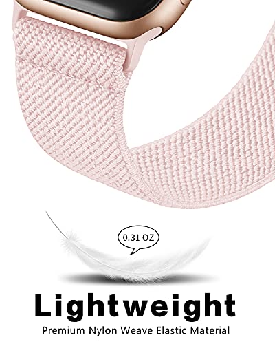 Image of AMANECER Stretchy Nylon Bands Compatible with Apple Watch Ultra 3 /2 /1 SE Series 11 /10 /9 /8 /7 /6 /5 /4, Adjustable Braided Elastic Sport Loop Rugged Straps for iWatch Women Men (Pink Sand, 44 /45 /46 /49MM)