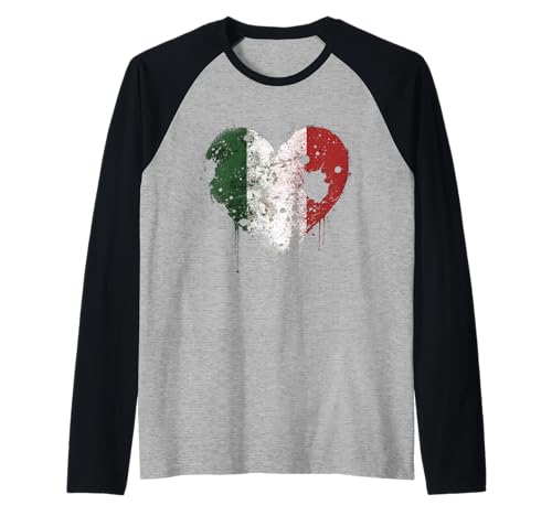 Vintage Italia Heart - Bandera de Italia Camiseta Manga Raglan