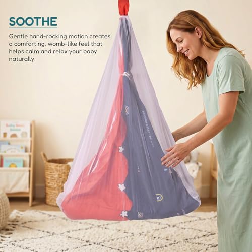 Image of BAYBEE Harmona Cotton Newborn Hanging Swing Cradle with Bedding Set, Mosquito Net & Spring Set, Portable Jhula /Jhoola for Boys & Girls, Window Hanger Cradle for Babies 0-2 Years (Red)