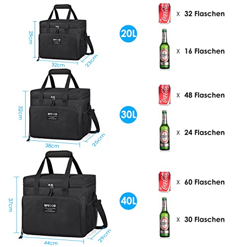 SPGOOD Kühltasche 20/30/40L Thermotasche Picknicktasche Groß Isoliert Faltbar Gefriertasche Warmhaltetasche Lunchtasche Tiefkühltasche Cooler Bag Einkaufstasche für Strand/Camping/BBQ (Schwarz 30L) 4