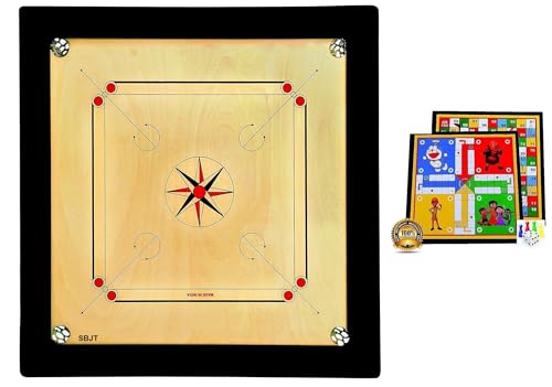 Image of WRF Superior Matte Finish Practice Carrom Board for Serious Professional Practice with Coins Striker and Powder Black New (35 Inch with Ludo WR-4)