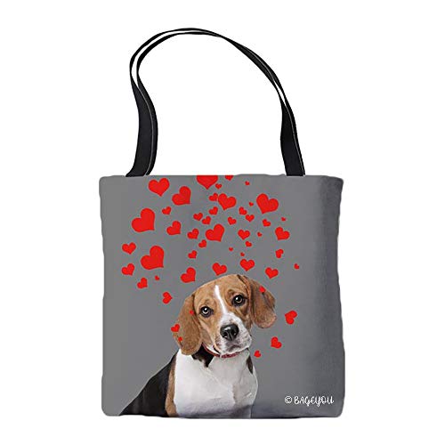 BAGEYOU Dog's Love for You - Bolsa de lona con texto en inglés 'Blow Kisses Love Hearts' Beagle - Bolso de hombro gris, 16 (Reino Unido), 18x18inch/45x45cm