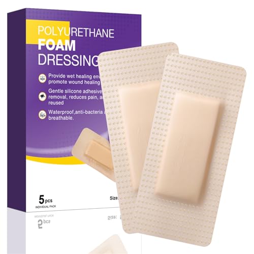 Silicone Foam Dressing with Border 5x10cm Waterproof Silicone Wound Bandage Absorbent for Ulcers Sores 5Pcs