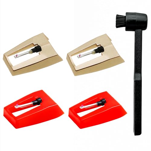 4 Pack Record Player Needles with Stylus Cleaning Brush, Turntable Record Player Needle Replacement...