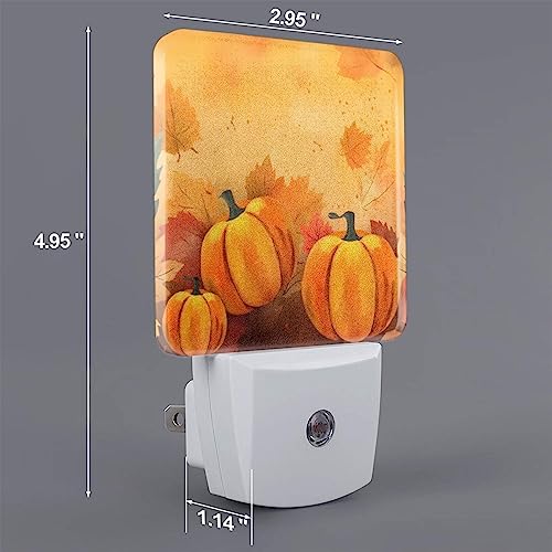 Image of Fall Pumpkins Night Light Set of 2, Auto Sensor LED Dusk-to-Dawn Nightlights, Plug-in Sensor Lamp for Bedroom Bathroom Kitchen Hallway Stairs Decorative