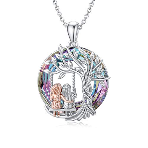 TOUPOP Sister Gifts from Sister 925 Sterling Silver Tree of Life Sisters Necklace Crystal Jewelry Birthday Christmas Gifts for Women Daughter Friends
