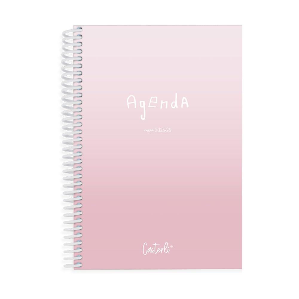 Casterli 84009-Rosa – School Diary 2024-25 Basic Pink, Week View, Vertical, A5 Size, 70 g Paper, Opaque Polypropylene Cover, Assorted Colours, 148 x 210 mm