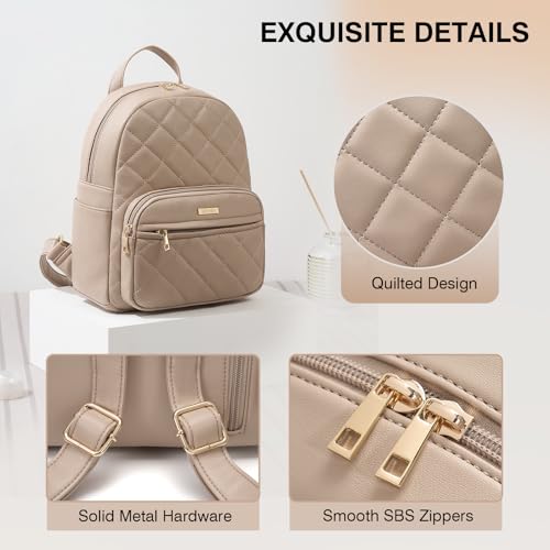 Image of Marvolia Mini Backpack Vegan Leather Small Backpack, Khaki | Fashion Backpack Purse, For Women, For Travel Work Shopping