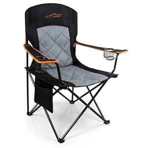 Oversized Fully Padded Camping Chair, Heavy Duty Quad Fold Chair Arm Chair Support 350 LBS with Cup Holder, Collapsible Lumbar Back Chair Portable for Outdoor, Black