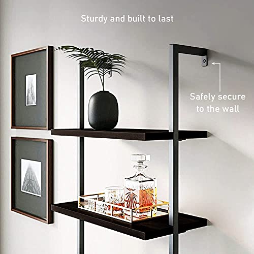 Aclulion 4 Tier Ladder Shelf, Industrial Bookshelf With 2 Cabinet, 70" Tall Leaning Bookshelf With Metal Frame, Wall-Mounted Bookcase For Office, Living Room, Bathroom, Dark Walnut Wood #TOP6