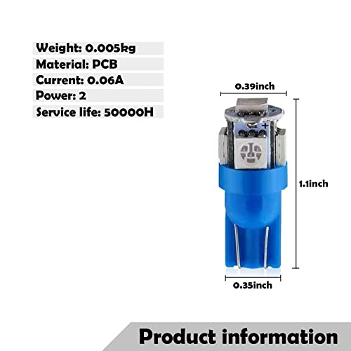 Yonput 30 Pcs Led Car Bulbs, T10 Led Bulb 5Smd 5050 Chips, 6500K License Plate Light, W5W Led Bulb For Map Dome Door Courtesy Side Marker Light (Blue) #TOP1