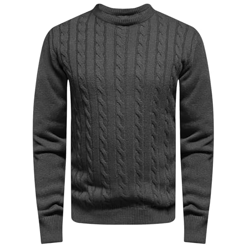 WJL WHISPERING JONES LONDON Mens Cable Knit Jumper Thick Weave Pullover Winter Fisherman Logo Knitted Sweater Long Sleeve Warm, Charcoal, S