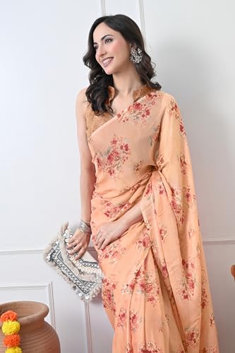 Image of MIRCHI FASHION Women Saree Chiffon Floral Printed | Breathable Lightweight Sari for Regular Home and Office Wear with Blouse Piece