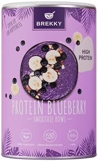 BREKKY Protein Blueberry Smoothie Bowl High Protein - Fitness Frühstück | High-Protein-Bowl mit echten Heidelbeeren. Reich an Ballaststoffen. Vegan. Schnell fertig.