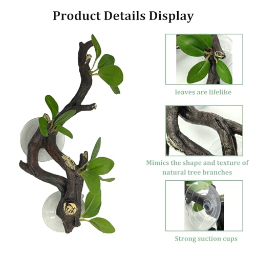 Image of PINVNBY 2 PCS Reptile Corner Branch Terrarium Plant Decoration Branches for Reptiles with Suction Cup for Amphibian Lizard Snake Climbing Ornament