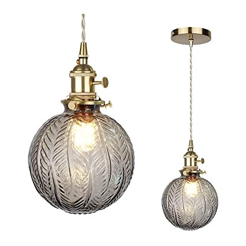 ASCELINA Pendant Light Glass Shade, Modern Adjustable Pendant Lighting Glass Ceiling Pendant Light E27 Lamp Base for Dining Room Kitchen Island Living Room Restaurant Bar (Grey) Cover