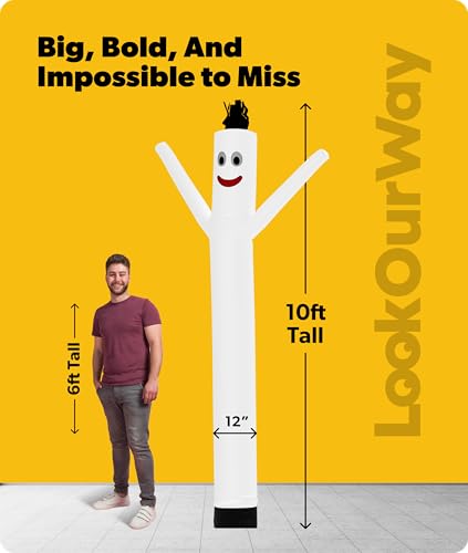 Image of LookOurWay Air Dancers Inflatable Tube Man Attachment - 10 Feet Tall Wacky Waving Inflatable Dancing Tube Guy for Business Promotion - Blower Not Included - White