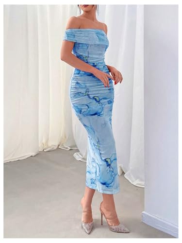 Image of Floerns Women's Floral Print Off Shoulder Short Sleeve Ruched Bodycon Long Dress