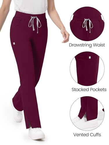 Image of Scrub Pants for Women - Straight Leg Medical Scrub Pants with 6 Pockets - Drawstring Soft Stretch Women Scrub Pant