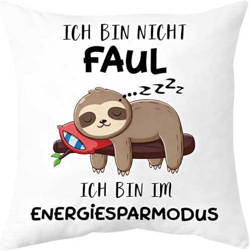 PIujsym Faultier Geschenk Kissenhülle 45x45 cm Lustige Geschenke für Frauen Männer Geburtstag faultier Kissen Bezug mit Spruch Energiesparmodus Deko Wohnzimmer Dekokissen Geschenkidee