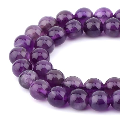 HAAMIIQII 35pcs 10mm Natural Amethyst Crystal Beads Round Stone Loose Gemstone Beads for Jewelry Making Strand 15 Inch