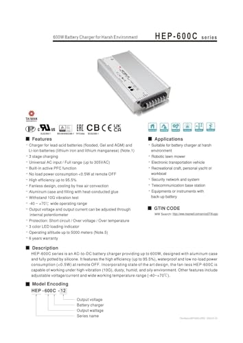 Alimentation à découpage HEP-600C robuste 600W 28,8V de conception durable
