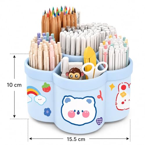 Image of Sumiko Sumiko 360 Degree Rotating Pen Holder Desk School Study Stationery Gift for Students Organiser with Pen and Pencil Holders Pen and Pencil Stationary Storage Plastic Storage Box (BLUE)