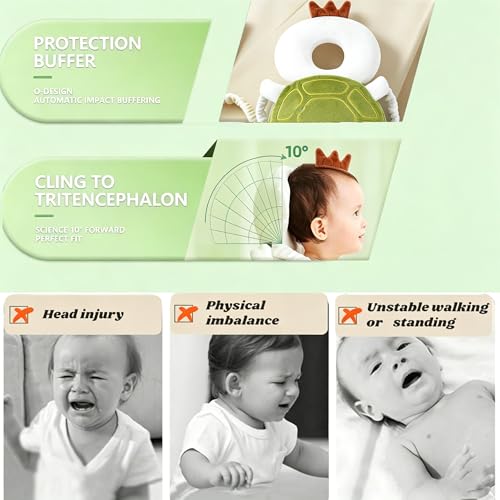 Image of Baby Head Protector Backpack, Toddler Baby Head Protection Backpack with Baby Knee Pads for Walking & Crawling, Soft, Breathable and Wearing Safety Baby Head Protector- Green Turtle