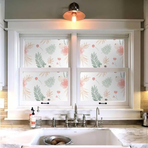 Papel de pared hojas verdes y amapola rosa autoadhesivo y extraíble 5