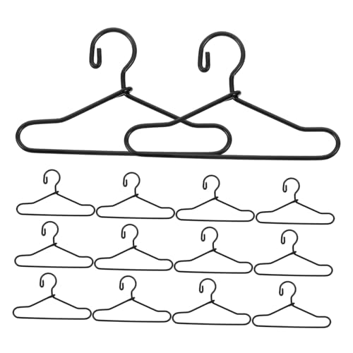 COSMEVIVI 55pcs Doll Clothes Hanger Dollhouse Miniature Doll Hangers Doll Dresses Hangers Doll Closet Hangers Doll Pants Hangers Doll Clothes and Accessories Doll Coat Hangers Black Metal